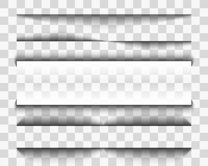 Vector shadow. Transparent shadow realistic illustration. Page divider with transparent shadow isolated. Pages vector set.