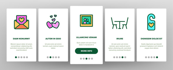 Honeymoon Onboarding Mobile App Page Screen Vector Thin Line. Baggage And Photo Camera, Air Plane And Car, Tickets And Letter With Invitation Honeymoon Linear Pictograms. Illustrations