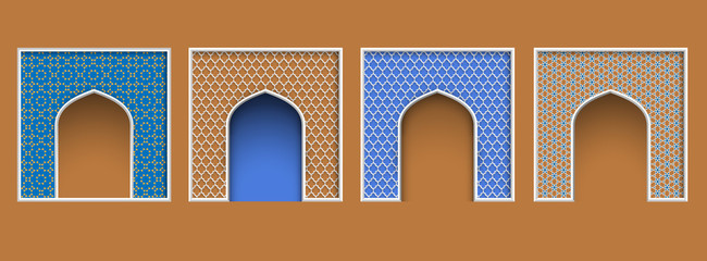 Arabic style arch frame, set of islamic ornate architectural elements for Eid al-Adha greeting card design