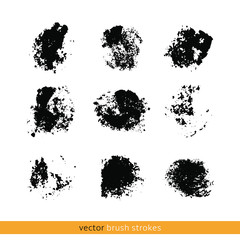 black vector brush strokes circles of paint on white background 