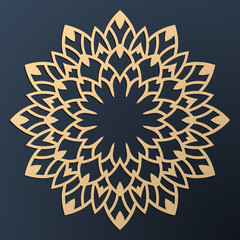 Laser cutting mandala. Golden floral pattern. Oriental silhouette ornament. Vector coaster design.