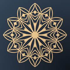 Laser cutting mandala. Golden floral pattern. Oriental silhouette ornament. Vector coaster design.