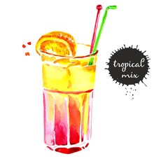 Hand drawn sketch watercolor cocktail Lemons Drop1
