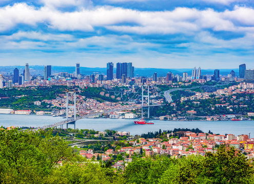 View of Istanbul with the Bosphorus bridge between Asia and Europe, Turkey