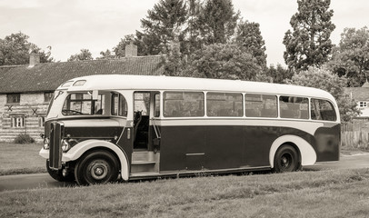 vintage bus on the road. British commercial passenger vehicle from the 1950's, Transport heritage. © Robert L Parker