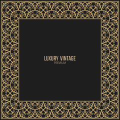 Vector golden frame. Square vintage card for design. Premium background in luxury style.