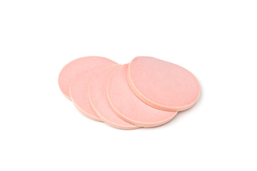 Boiled sausage isolated on white background.