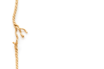 risk concept with rope near to break on white background top view space for text