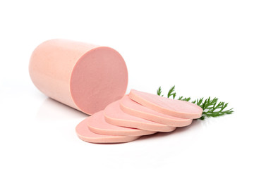 Boiled sausage isolated on white background.