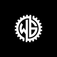 Naklejka premium Initial letter W and G, WG, interlock cogwheel gear monogram logo, white color on black background