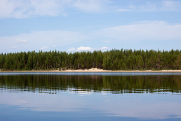 landscape with lake and blue sky