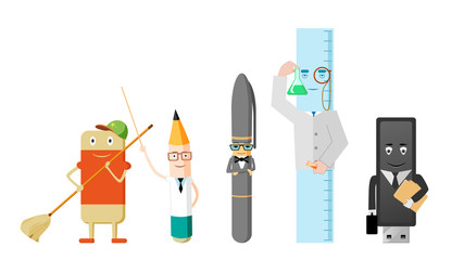 Working professionals as animated office tools characters