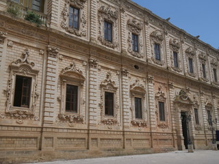 Fototapeta na wymiar Lecce - Celestini palace. It was built in baroque style near Santa Croce basilica in place of an ancient cloister built by Celestini.