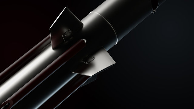 Close up. 3d render of missile with backlight. Rich details and metal with plastic materials of rocket...