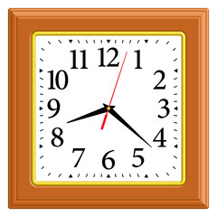 Square wall clock. Home decor. 3D effect vector