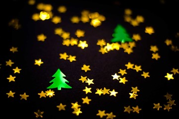 Christmas composition with golden sequins.