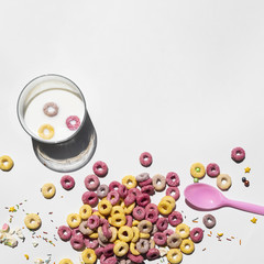 Copy space white background with cereal and spoon