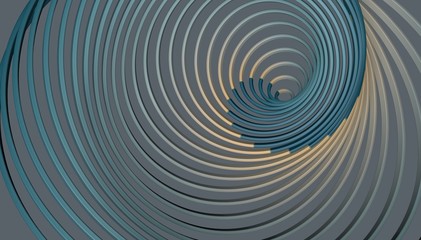 Spiral abstract fractal blue background. Twisted wallpaper. Black and white circular curve lines. Futuristic optical illusion swirl. 3d rendering