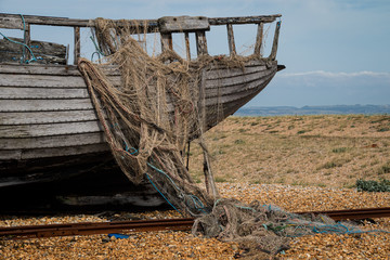 Fishing boat wreck at Dungeness, Kent