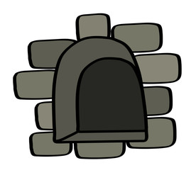 Window in a stone wall on a white background. Vector illustration.