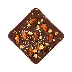 Bitter chocolate bar with almonds isolated on white background