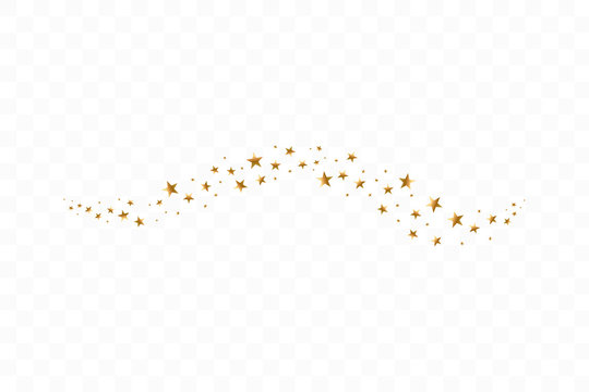 Falling golden stars. Cloud of golden stars isolated on transparent background. Vector illustration