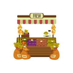 Counter of greengrocer's shop or marketplace flat vector illustration isolated.