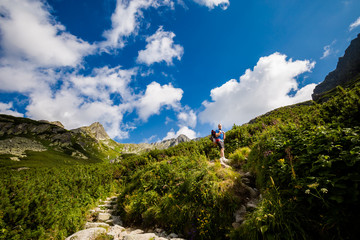 Fototapeta na wymiar Tourist going to Rysy Tatra mountains