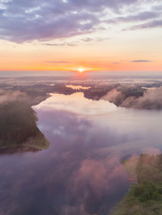 Fototapeta na wymiar Aerial photo of a morning lake