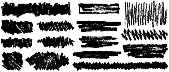 Set of hand draws black paint, ink brush strokes, brushes, lines. Dirty artistic grunge design elements. Vector 
