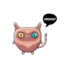 kawaii cute cat isolated on white background. Cartoon happy kitten with big eyes