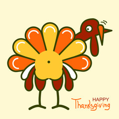 Thanksgiving turkey for Happy Thanksgiving day. Vector color symbol card illustration with text for design