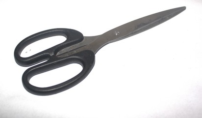 stainless steel stationary scissors with black plastic handle