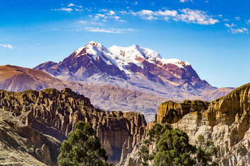 View of Mount Illimani in La Paz Bolivia