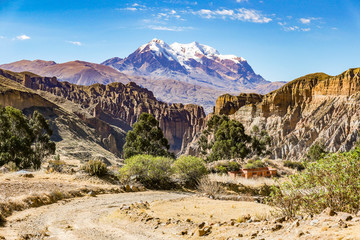 View of Mount Illimani in La Paz Bolivia