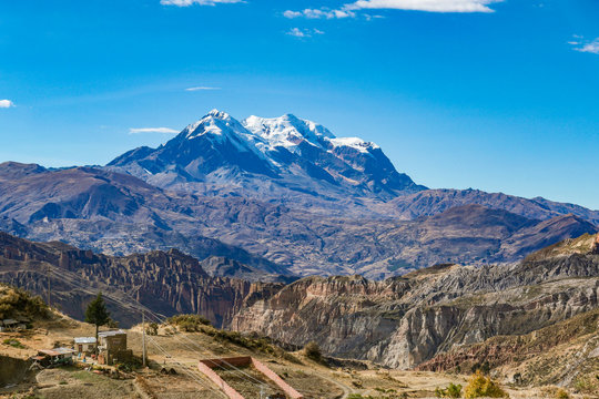 View of Mount Illimani in La Paz Bolivia