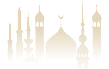 Oriental mosque tower silhouette background with church dome