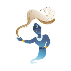 Genie magician of oriental Aladdin's lamp tale flat vector illustration isolated.