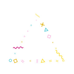 Memphis style geometric confetti vector background with triangle, circle, square shapes, zigzag and wavy lines