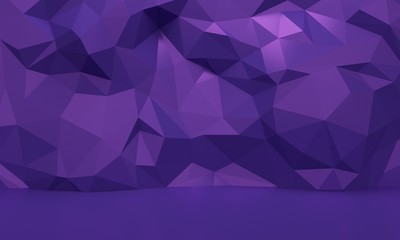 Lilac interior with low poly abstract wall. Backdrop design for product promotion. 3d rendering