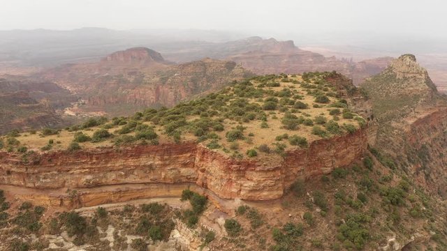 Africa tourism and nature - aerial view of remarkable mountain plateau with vegetation in Tigray region in Ethiopia