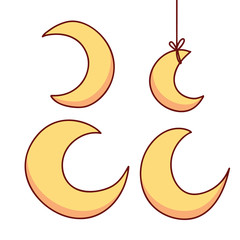 Set crescent moons icon filled outline style. Hanging moon. Vector.