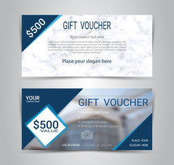 Gift certificates and vouchers, discount coupon or banner web template with marble texture imitation background, clean and modern pattern design for make an image of the product your company offers.