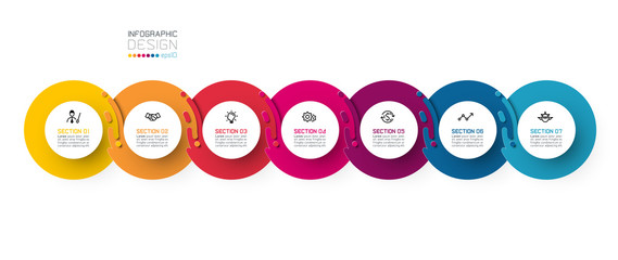 Seven harmonious circle infographics.