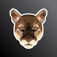 The head of puma sticker. Low poly design. Adapted for printing. Low poly design. Vector, EPS 10