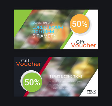 Gift certificates and vouchers, discount coupon or banner web template with blurred background gradient mesh for make an image of the products your company offers