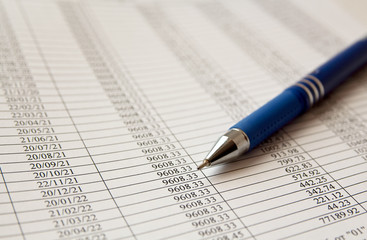 Fototapeta premium Pen on a loan agreement paper form with loan repayment schedule, close-up.