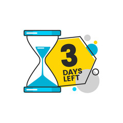 Three days left sale banner with a timer and digit 3 vector illustration isolated.