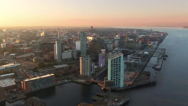 liverpool aerial view drone at sunrise uk england