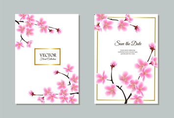 Save the date - floral sakura tree wedding invitation set.
